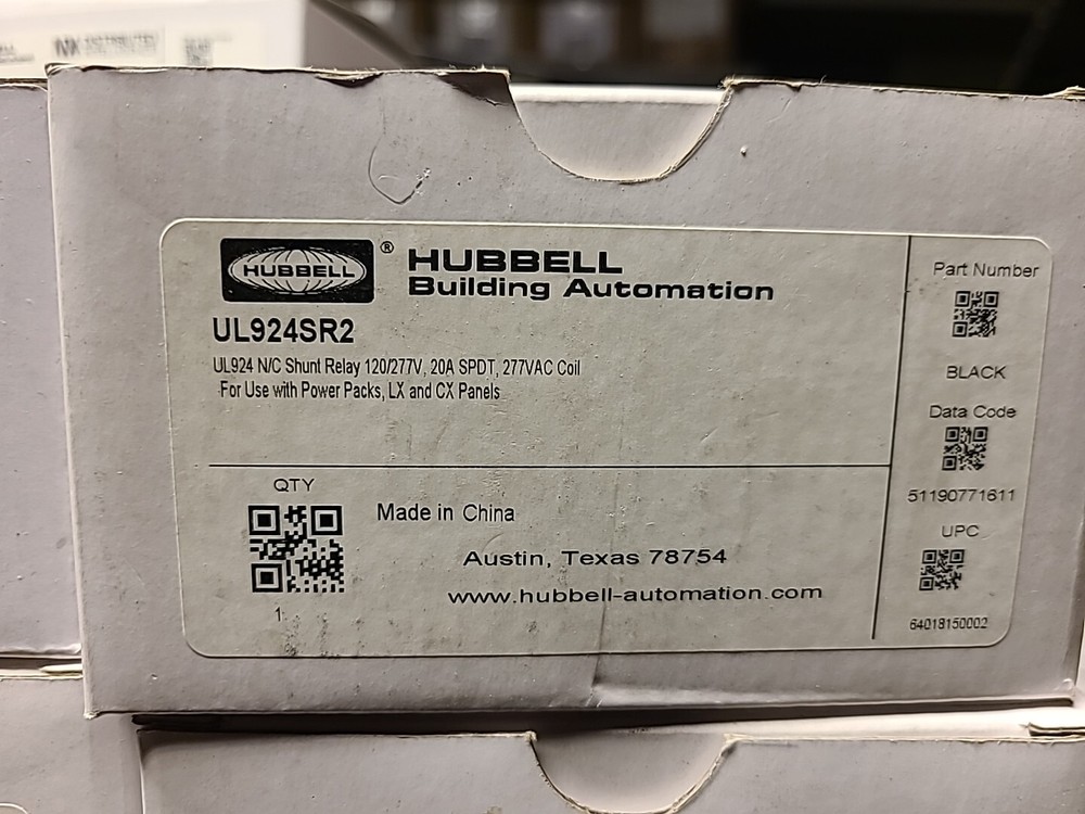 New Hubbell UL924SR2 Shunt Relay 120/277V 20A LX CX Panel