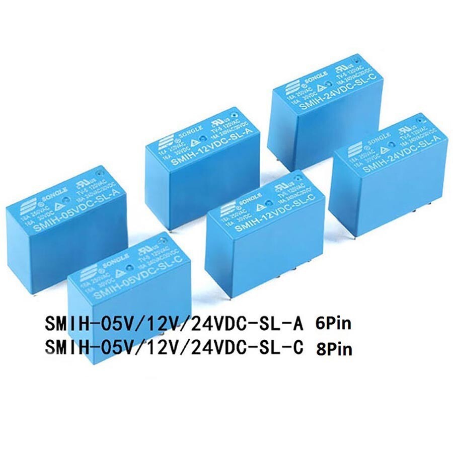 Blue SONGLE Mini – Power Relay SMIH, 5 – 24V DC, 6/8 – Pin, 16A, PCB