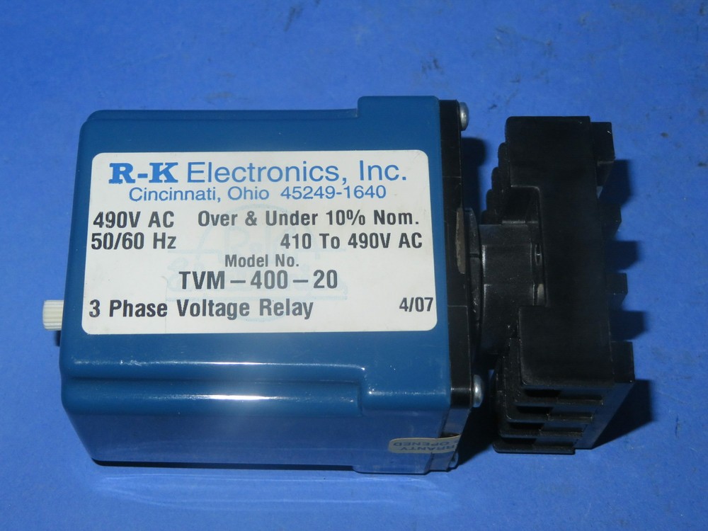 R-K ELECTRONICS TVM-400-20-0002 3 Phase Voltage Relay + 1 Year Warranty