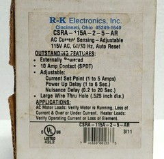 R-K ELECTRONICS CSRA-115A-2-5-AR AC Current Sensing Relay 115V 1-5A New Surplus