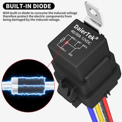 8 Pack 12V Relay with Built-In Diode & 12 AWG Harness Socket 30A/40A Heavy Duty