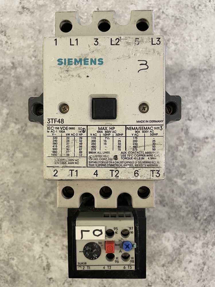 SIEMENS 3YF48 Size 3 110 120V Starter Contactor 3UA5800 2F 32 50A Overload Relay