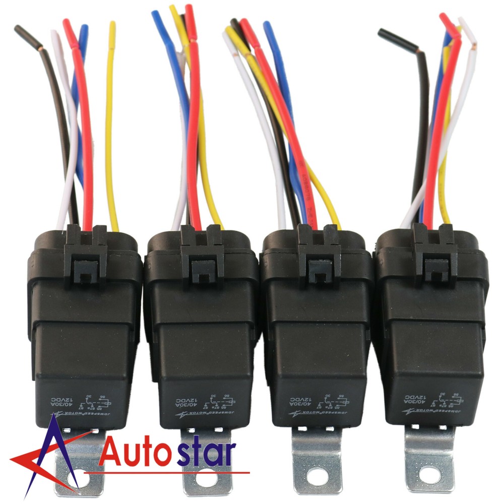 4x Heavy Duty 12V 40A Car Auto 5 Pins & Wire Relay Waterproof Plug Socket Set