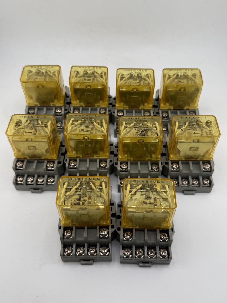 10 PCS, RH4B-UL Relay 10/7.5A 120/240V Coil 24VDC Base SH4B-05 DIN Rail Mount