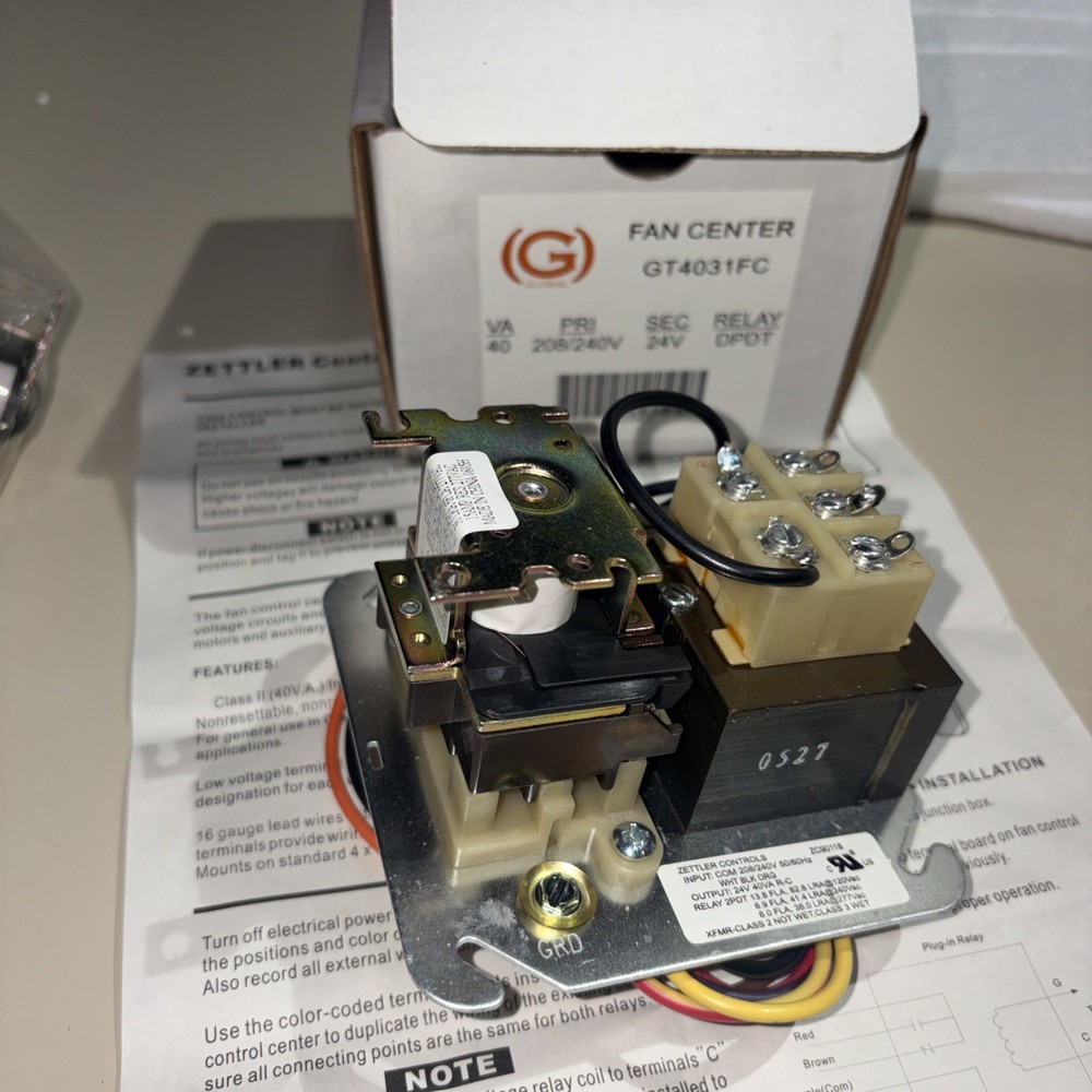 Zettler Relay ZC90340 and Transformer AHR40310FC Fan Center Assy GT4031FC HVAC