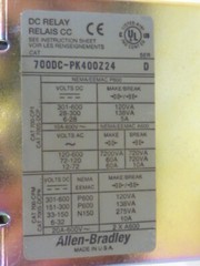 ALLEN BRADLEY DC Relay 700DC-PK400Z24 SER D Used #92989