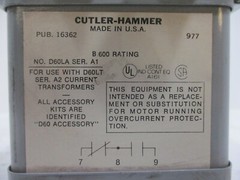 Cutler Hammer D60LA Adjustable Current Relay D60LT4 Current Transformer 6-54A A