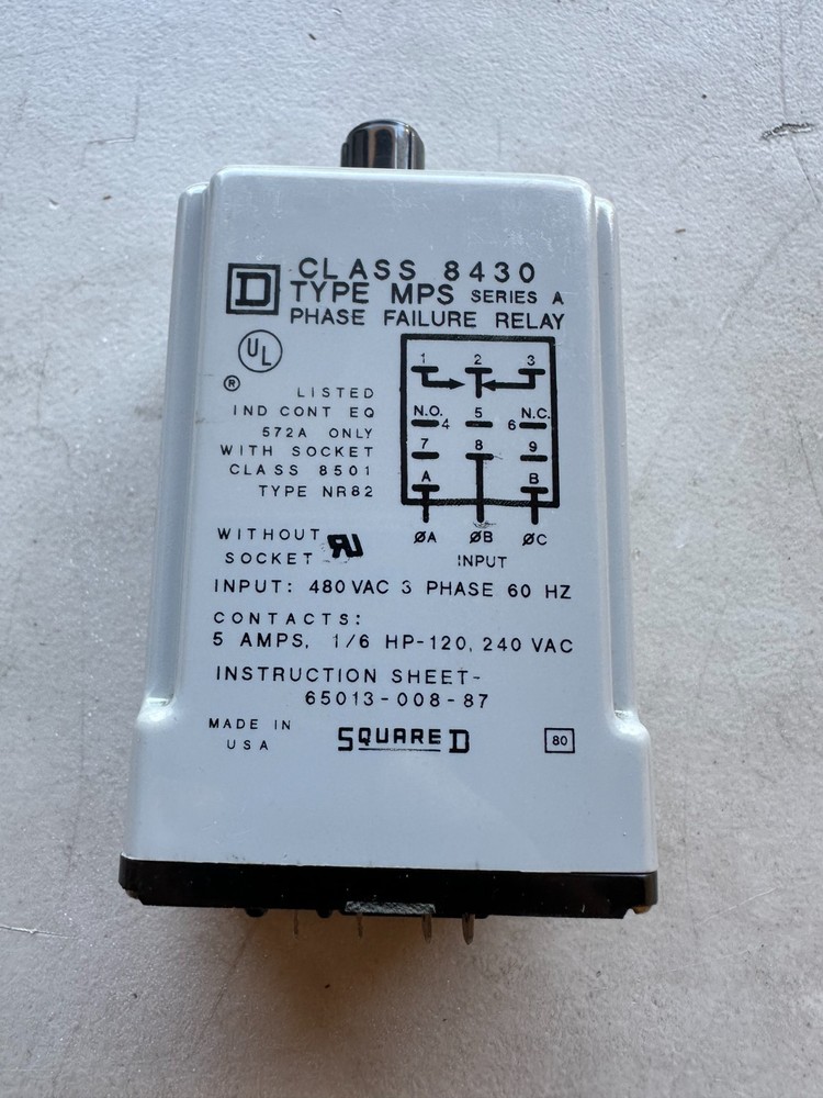 8430MPS Square D 480V Phase Failure Relay