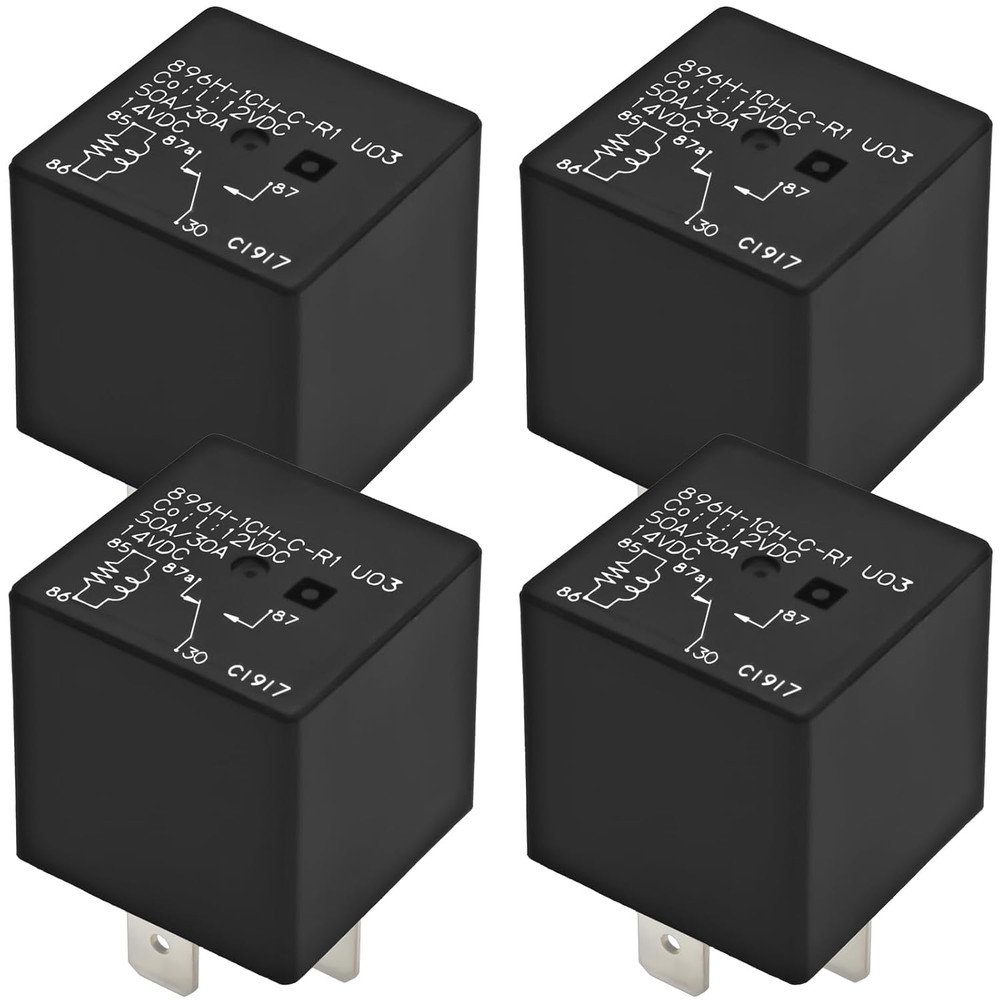 896H-1CH-C-R1-U03 Automotive Relay (Pack of 4) – 12VDC SPDT 5-Pin 50A Plug-In Po