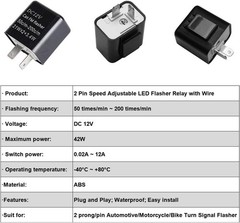2 Prong Electronic LED Flasher Relay with Wires for Bikes Motorcycles