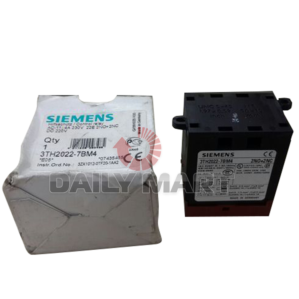 New Siemens 3TH2022-7BM4 Contactor Relay 223 DIN TAB Connector DC Solenoid 220V