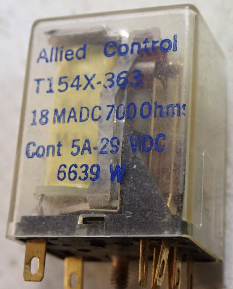 Allied Control T154X-363 18 MADC 700 Ohms Cont 5A-29 VDC 6639W Relay
