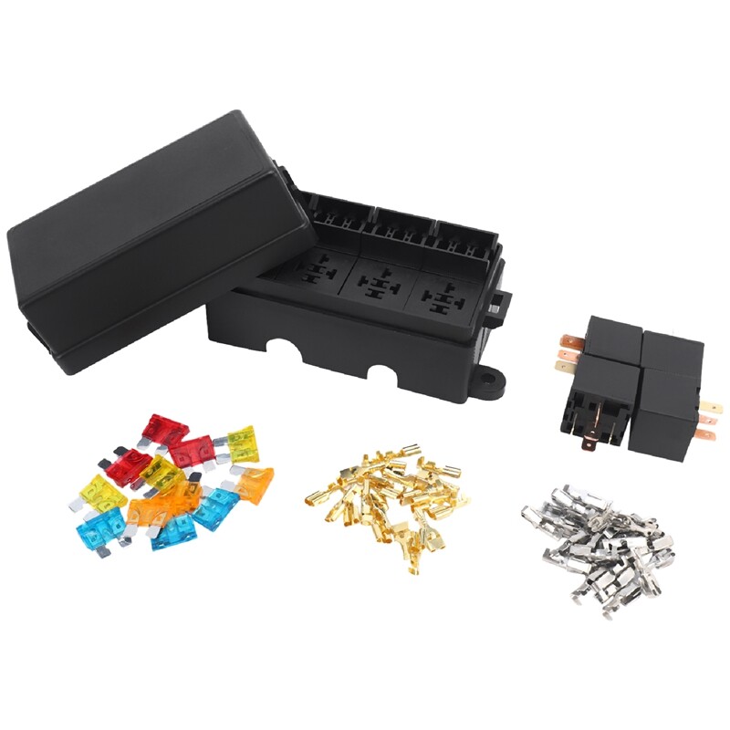 12 Way Blade Fuse Holder Box with Flat Plug and Fuse 4PCS 4Pin 4054-