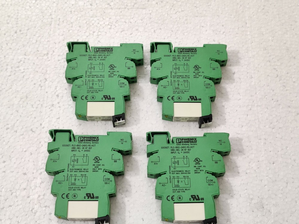 4x Phoenix 2967837 PLC-BSC-24DC Relay Socket Base + Relay 2961341
