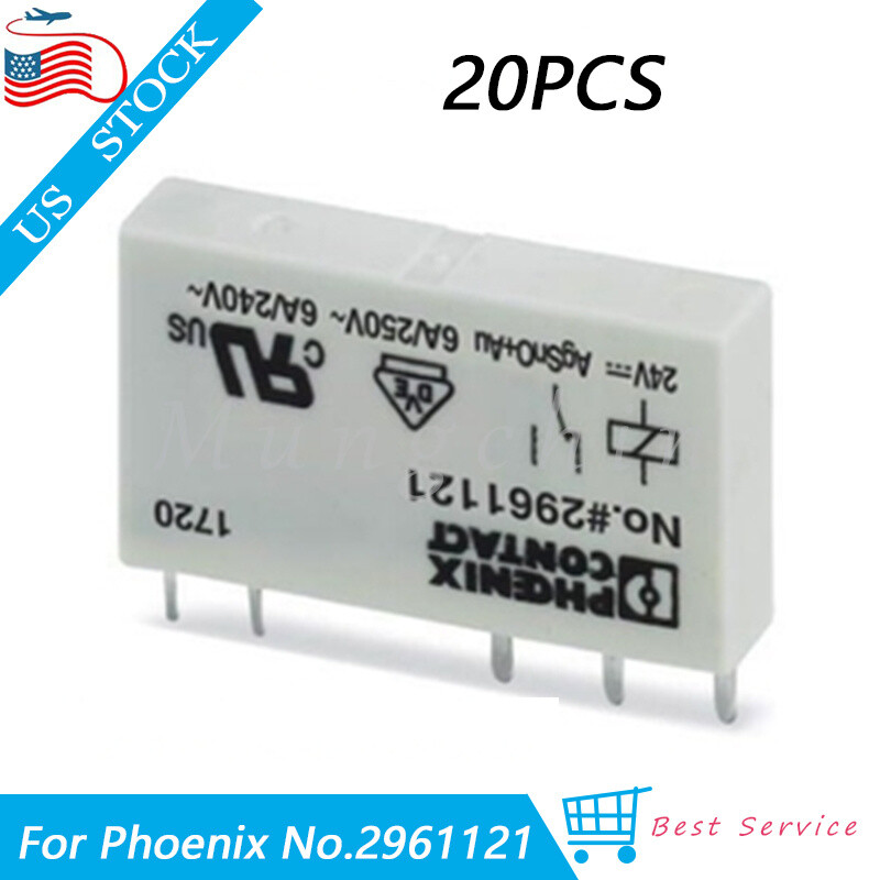 20PC Contact Single Miniature Power Relay For Phoenix 2961121 24VDC 250VAC 5 Pin