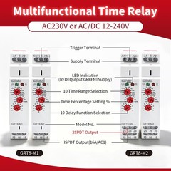 16A Multifunction Time Relay with 10 Function Choices AC230V Relay (GRT8-M1,A…