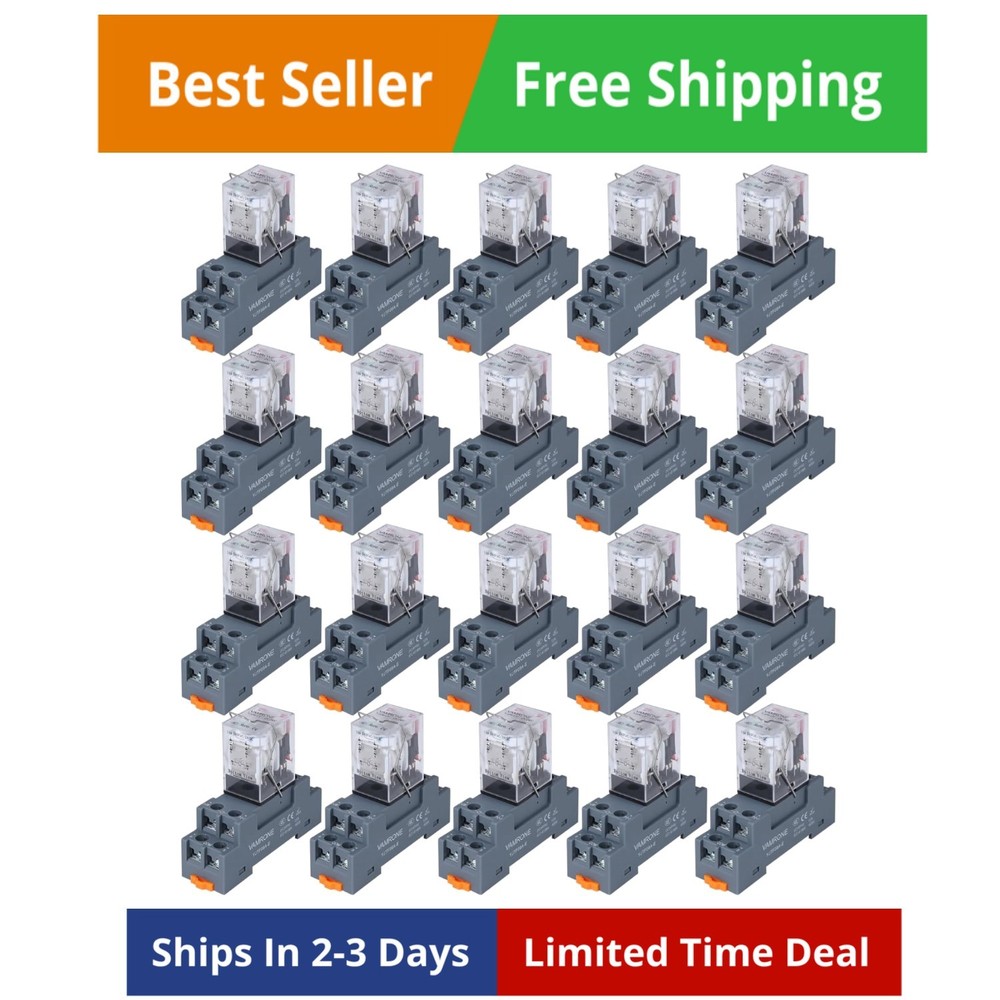 20PCS Electromagnetic Power Relay, 8-Pin 10A 24 DC Relay Coil with Socket Bas…