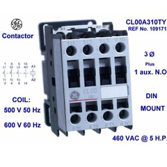 General Electric Magnetic Contactors, CL00A310TY, 5 HP 600VAC Coil New