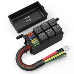 DaierTek 12V Relay Box 6 Way12 AWG Pre-Wired Waterproof Relay Box 6 Slot ATC/ATO