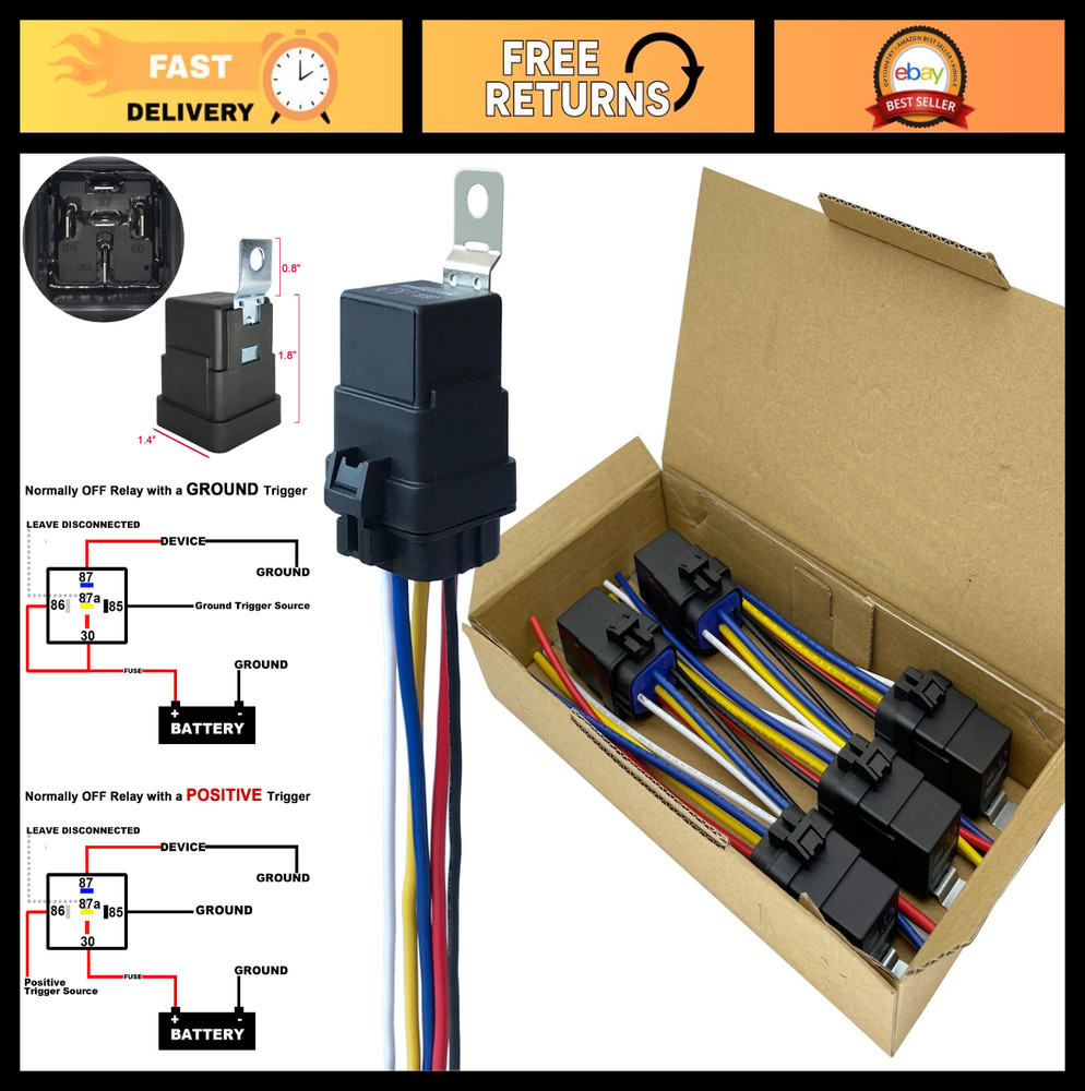 40/30AMP 12V Waterproof 5-Pin Automotive Relay Kit with Diode for Cars & Trucks