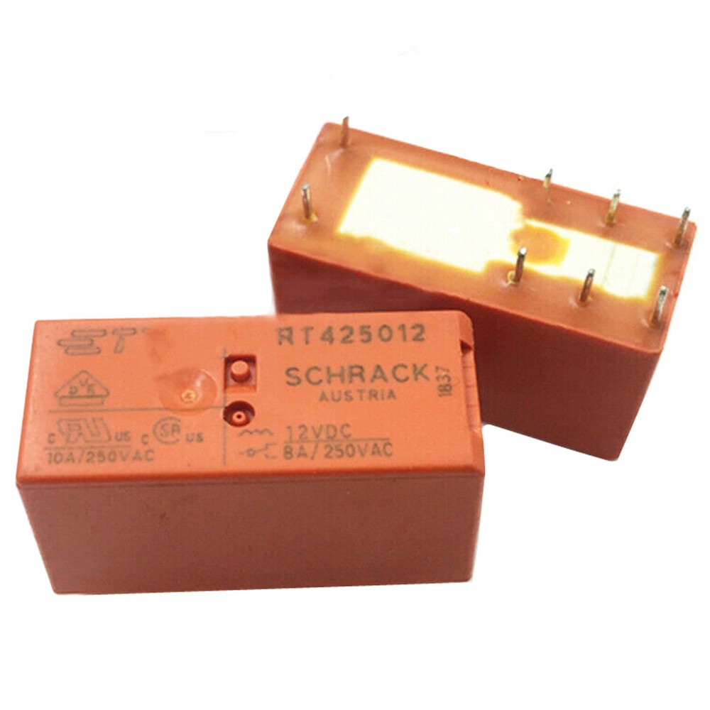 2Pcs RT425012 12VDC Power Relay 8Pins 8A 250VAC