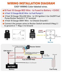 12V Electric Fuel Pump Waterproof Relay Kit Heavy Duty Long Wiring Harness Kit 6
