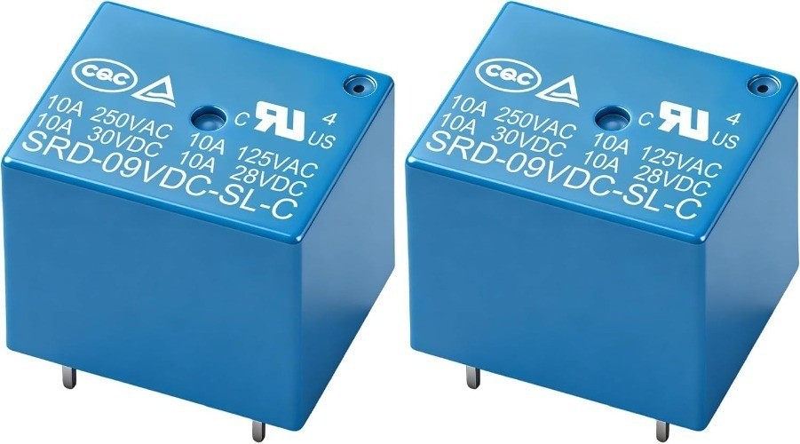 2 Pack PCB Power Relay SRD 09VDC SL C, DC 9V Coil, 10A 250VAC, SPDT, 5 Pin