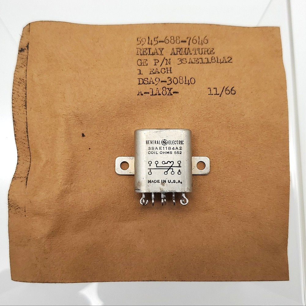 GE 3SAE1184A2 Relay Armature 552 OHMS Milispec 8 Pin 5945-688-7649 USA Made 1966