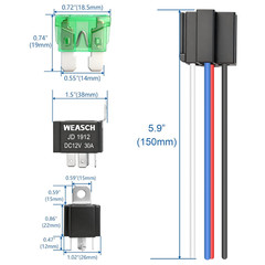 Fuse Relay Switch Kit, 12V 30A, 4 Pin SPST, 30A Switch Harness Set, Automotive E