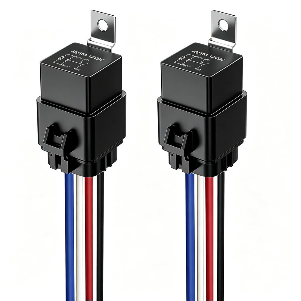 2Pcs 40/30 Amp Waterproof Relay Switch 12AWG Harness Set with Built-In Diode- 12