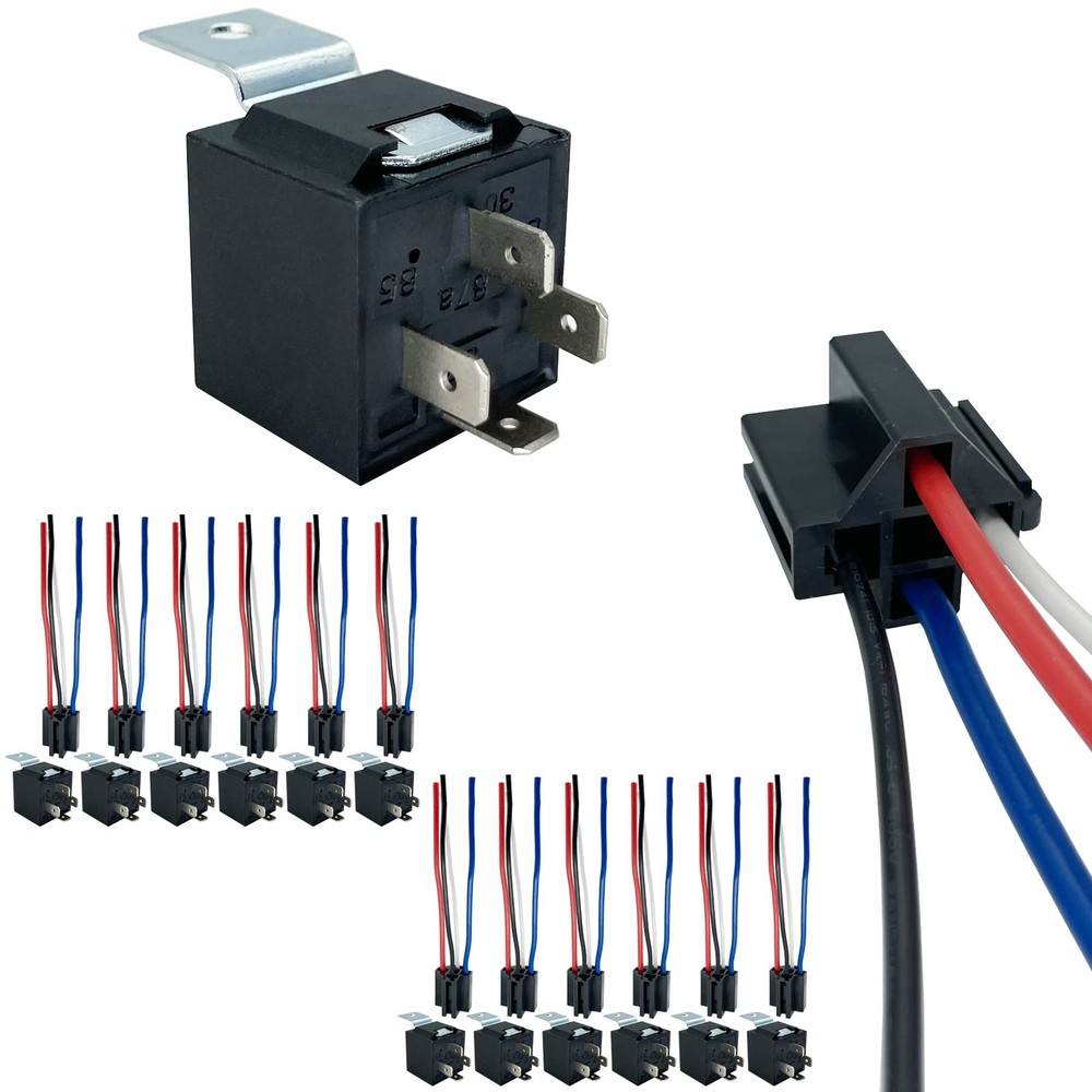irhapsody 4-pin 40/30AMP 12V Relay Kit, Spst 12-Volt 12-Pack Automotive Relay, w