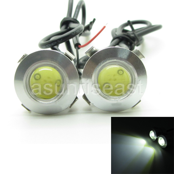 2 x White DC12V 3W 18mm Push Snap in Eagle Eye Car LED DRL Light Slim Silver 12V