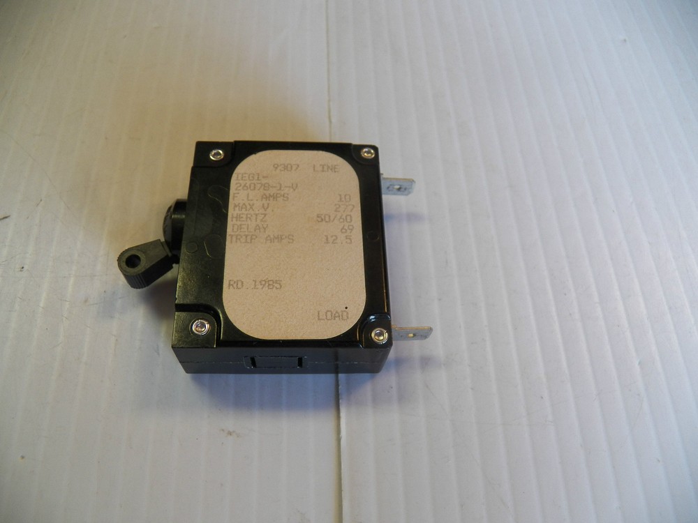 AIRPAX CIRCUIT BREAKER PROTECTOR 26078-1-V IEG1 10A 9.5 AMP 277V 60HZ 1 POLE