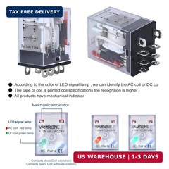 Electromagnetic Power Relay, 8-Pin 10A 24 AC Relay Coil with Socket Base, LED In