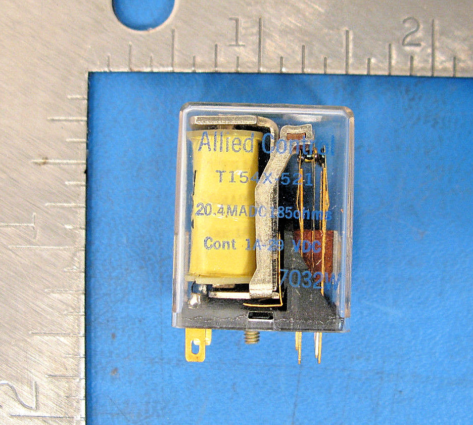 ALLIED CONTROL RELAY T154X-521, DPDT 20.4MADC 185OHMS CONT 1A-29VDC