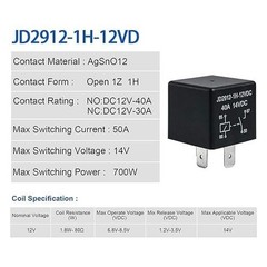 4 Pack Car Relay 4 Pin 12V 40 Amp Model No : JD2912-1H-12VDC 40A 14VDC, Car R…