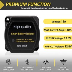 12V 140A Dual Battery Isolator Kit Smart Voltage Relay Split Charge Wiring Set
