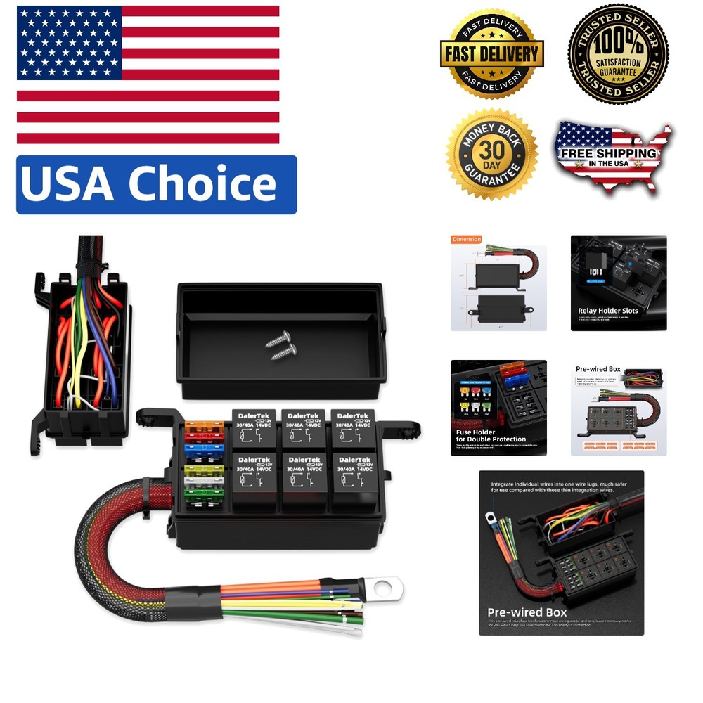 Waterproof 12V Relay Box – 6 Way Pre-Wired Fuse Block for Automotive & Marine