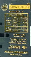 Allen-Bradley 509-TOD NEMA Size 00 Full Voltage Starter w/ Overload Relay