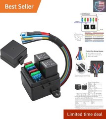 12V Pre-Wired Fuse Relay Box, 4-Pin 80A Relay Block and Kit, 2 Relays and 6 A..,
