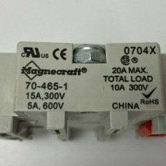 (LOT OF 6) Magnecraft 70-465-1 Relay Sockets 15A, 300V, 5A, 600V *WARRANTY