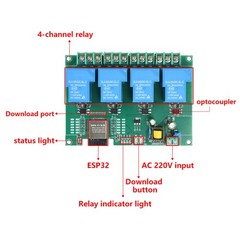 AC 220V 30A 4 Channel WIFI Bluetooth Relay Module onboard ESP32 / ESP8266 Board