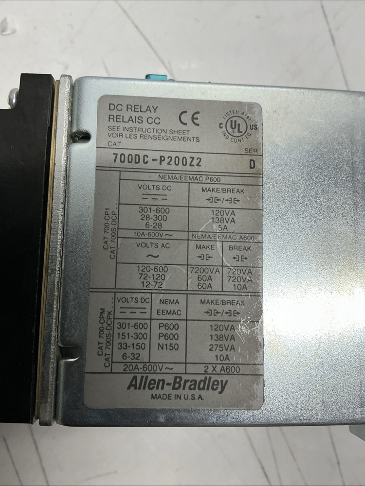Allen-Bradley 700DC-P200Z2 Series D DC Relay. Z-961