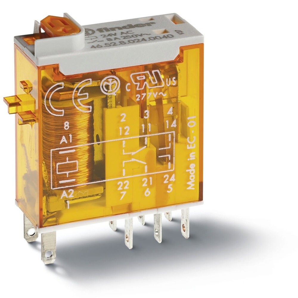 46.52.9.024.0040, FINDER, Min. Industrial Relay, DPDT 8A 24VDC COIL