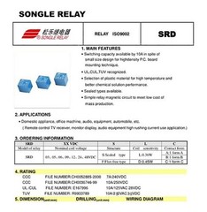 Single Mini Power Relay SRD-03V 05V 09V 12V 24V 48VDC-SL-A-SL-C 4Pin/5Pin 10A