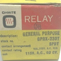 NEW OHMITE GPRX-230T GENERAL PURPOSE RELAY, SPDT, 115V 10A, NIB