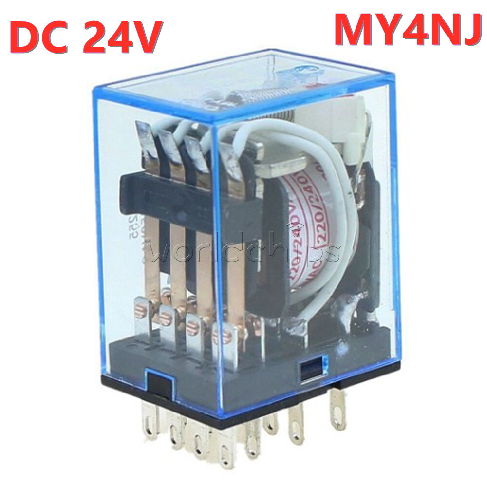 MY4NJ DC 24V Coil Power Relay DIN Rail Mounted Base 14 Pin 4PDT FC