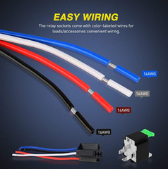 12V DC 30A 4-PIN RELAY W/FUSE + 2/14AWG + 2/16AWG HEAVY DUTY 6″ HARNESS