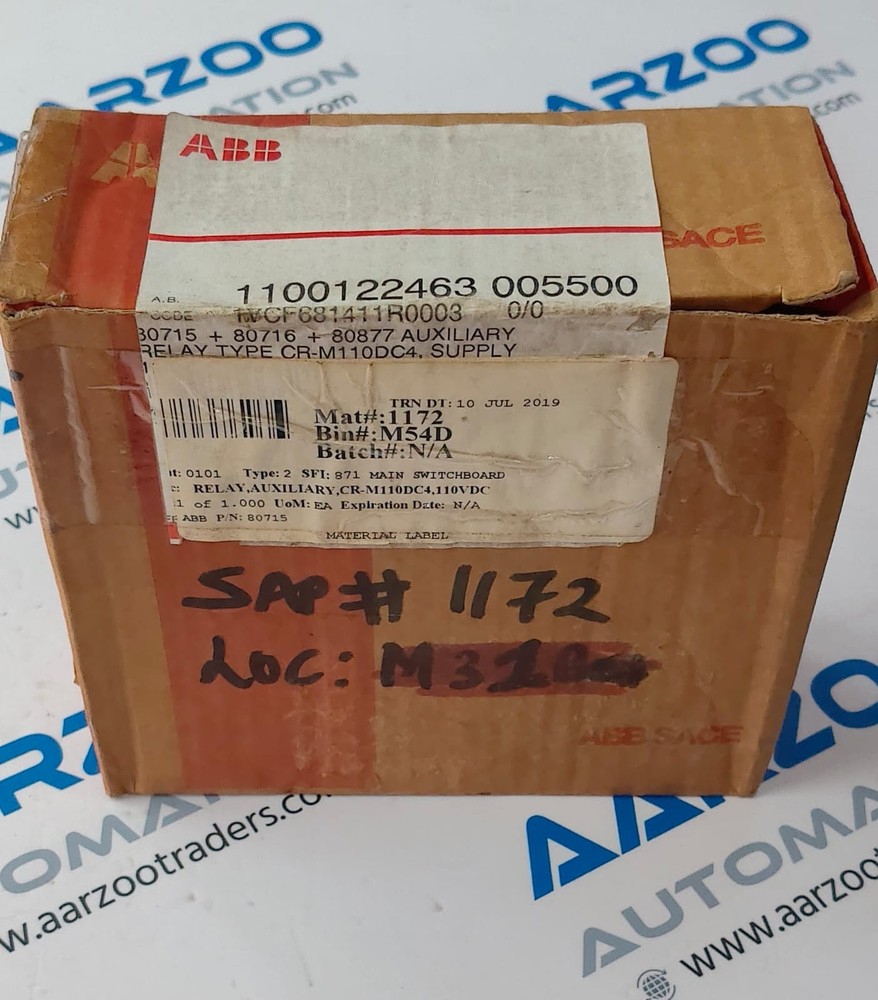 ABB 1VCF681411R0003 AUXILIARY RELAY TYPE CR-M110DC4 1SVR 405 613 R8000 WITH BASE