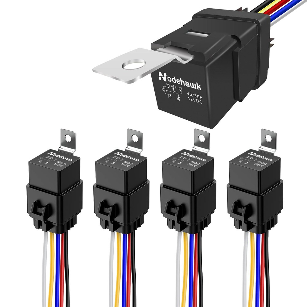 “5-Pack 12V DC Waterproof Automotive Relay 40/30AMP with 12 AWG Harness”